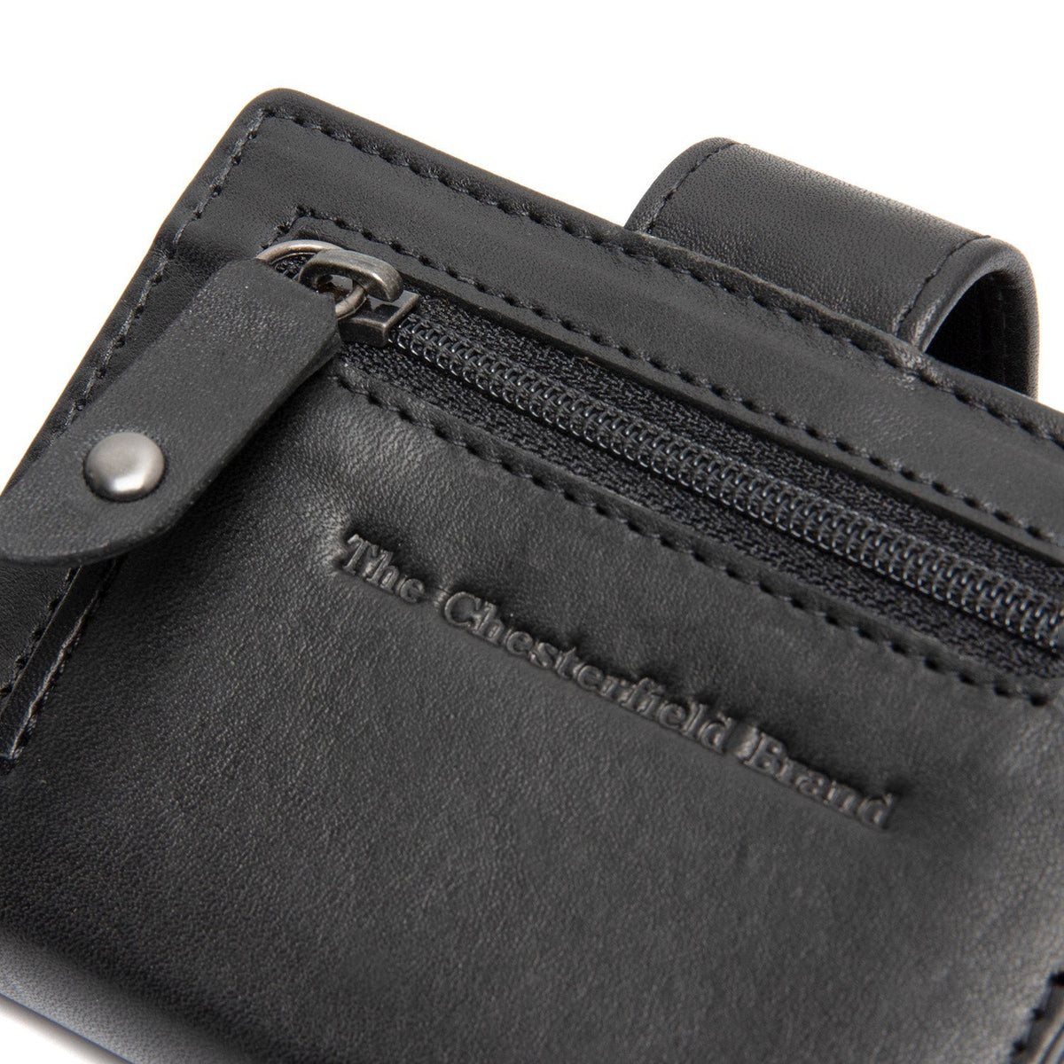 Solid Antique Brass Hardware &amp; Heavy-Duty Dual Zipper Detail on Barrea Full-Grain Leather Card Holder 여성용