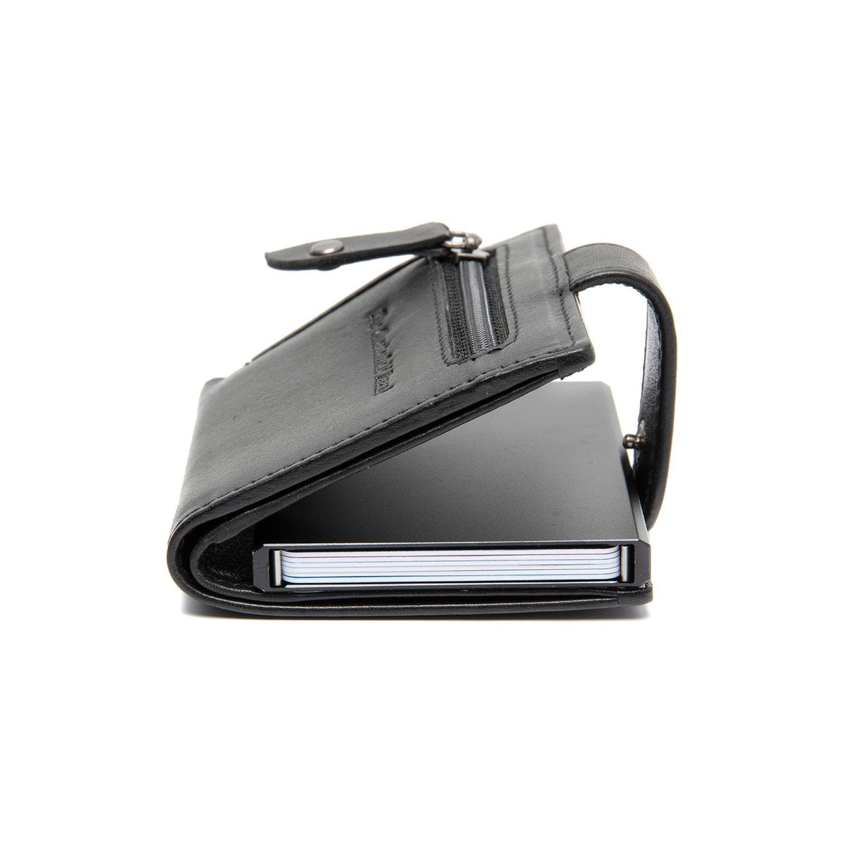 Barrea Full-Grain Leather Card Holder 여성용 - Structured Side Profile Showing Gusset Depth &amp; Expansion Capacity