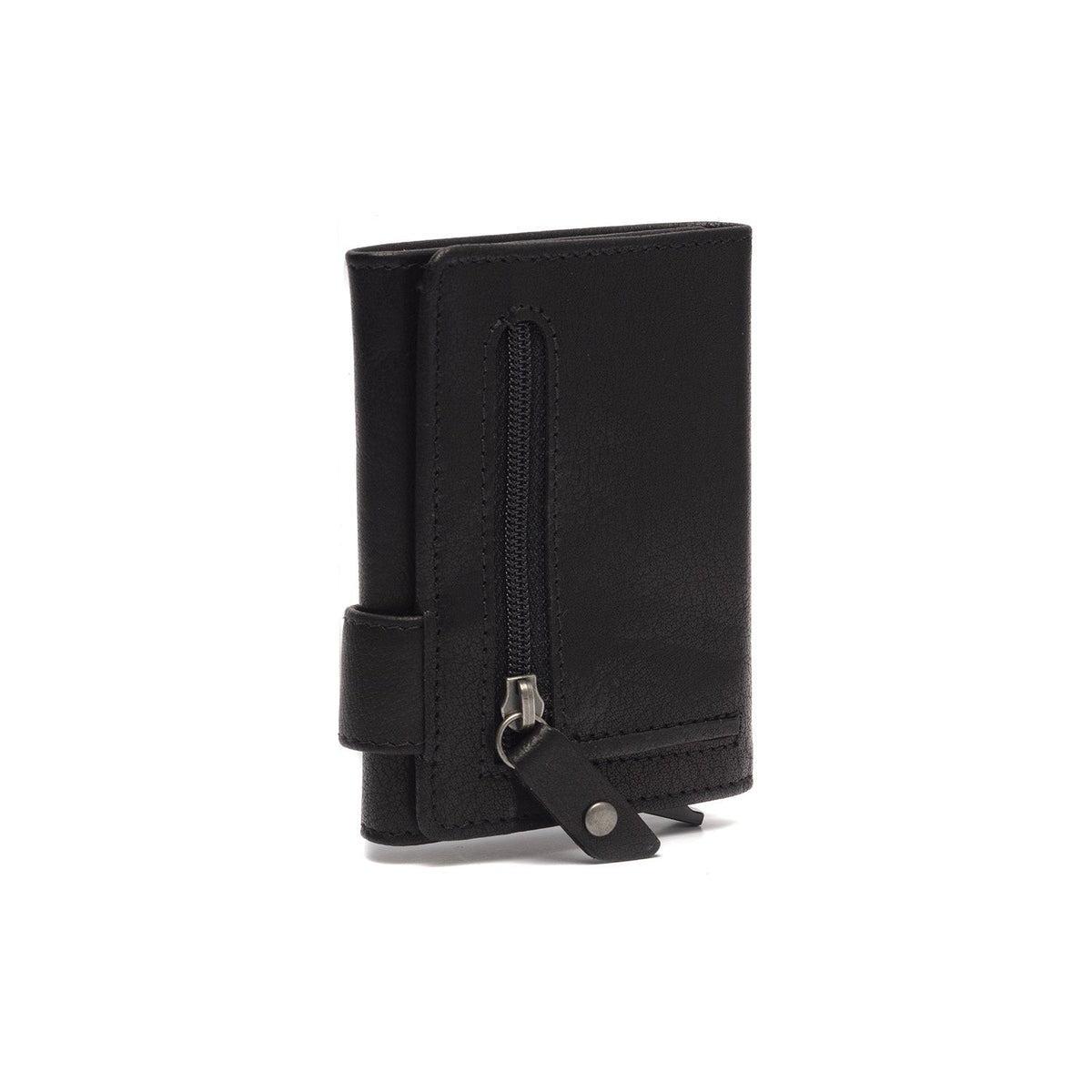 
Solid Antique Brass Hardware & Heavy-Duty Dual Zipper Detail on Portland 풀그레인 천연 가죽 카드 홀더