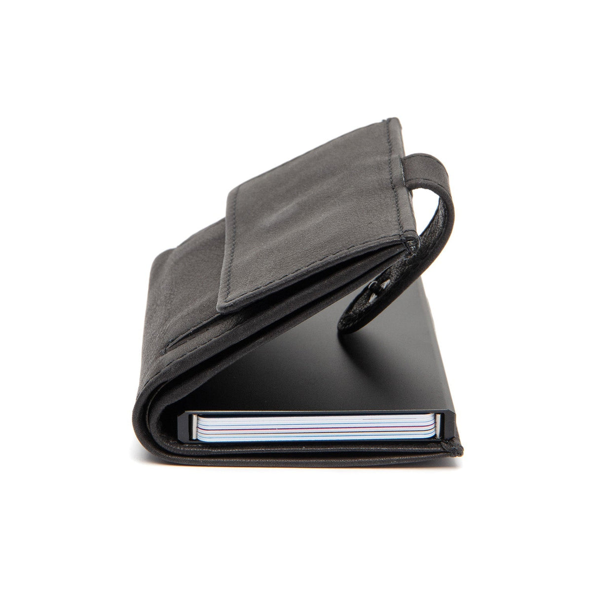 Torola Full-Grain Leather Card Holder 여성용 - Structured Side Profile Showing Gusset Depth &amp; Expansion Capacity