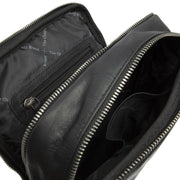 Alva Full-Grain Leather Crossbody Bag 남성용 - Structured Side Profile Showing Gusset Depth &amp; Expansion Capacity