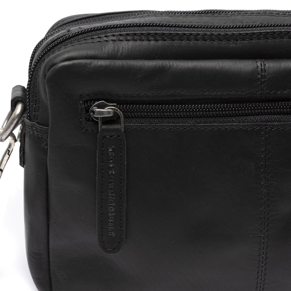 Solid Antique Brass Hardware &amp; Heavy-Duty Dual Zipper Detail on Samui Full-Grain Leather Crossbody Bag 여성용