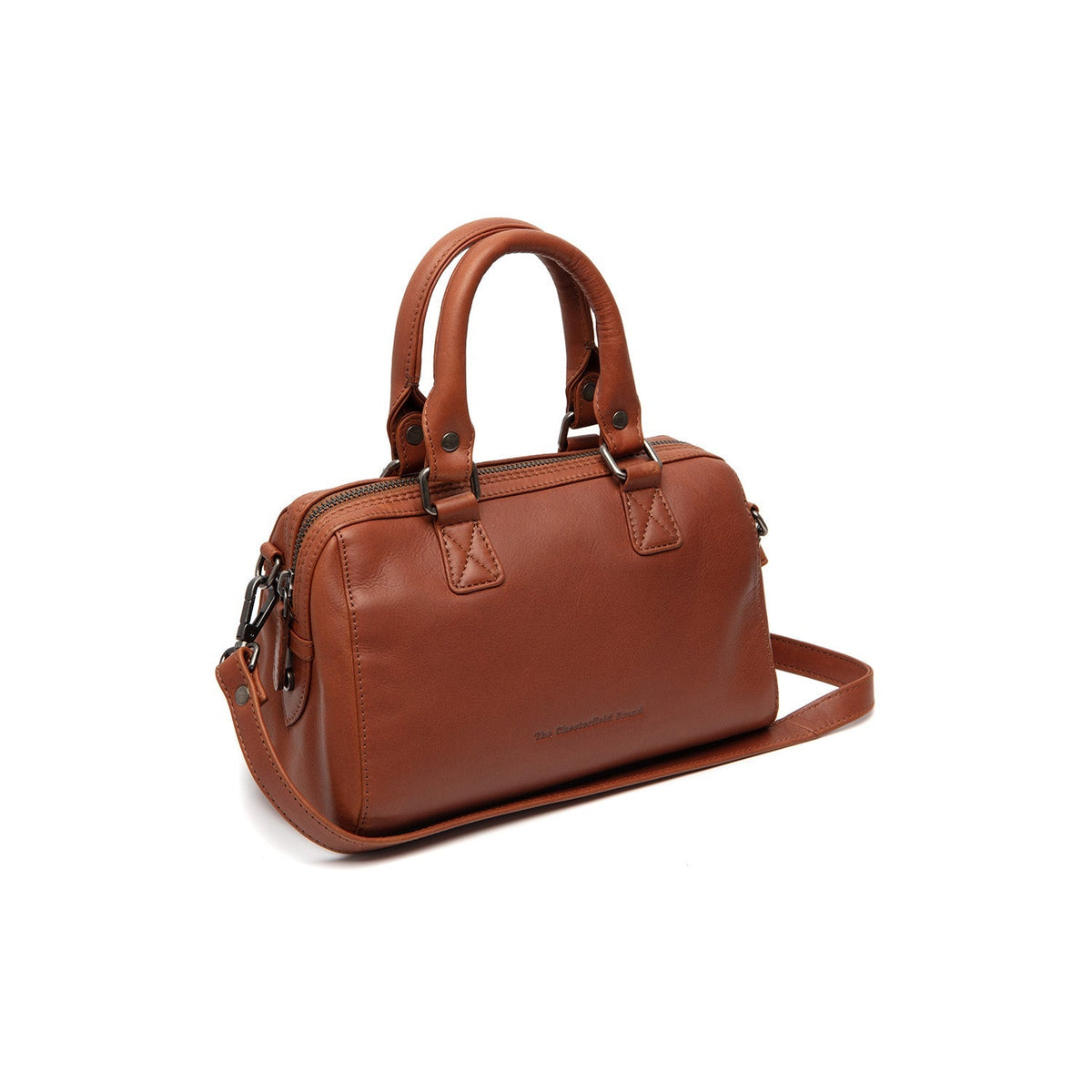 Tailored Rib Cuffs &amp; Hem Craftsmanship Construction Detail on Dalford Full-Grain Leather Handbag 여성용