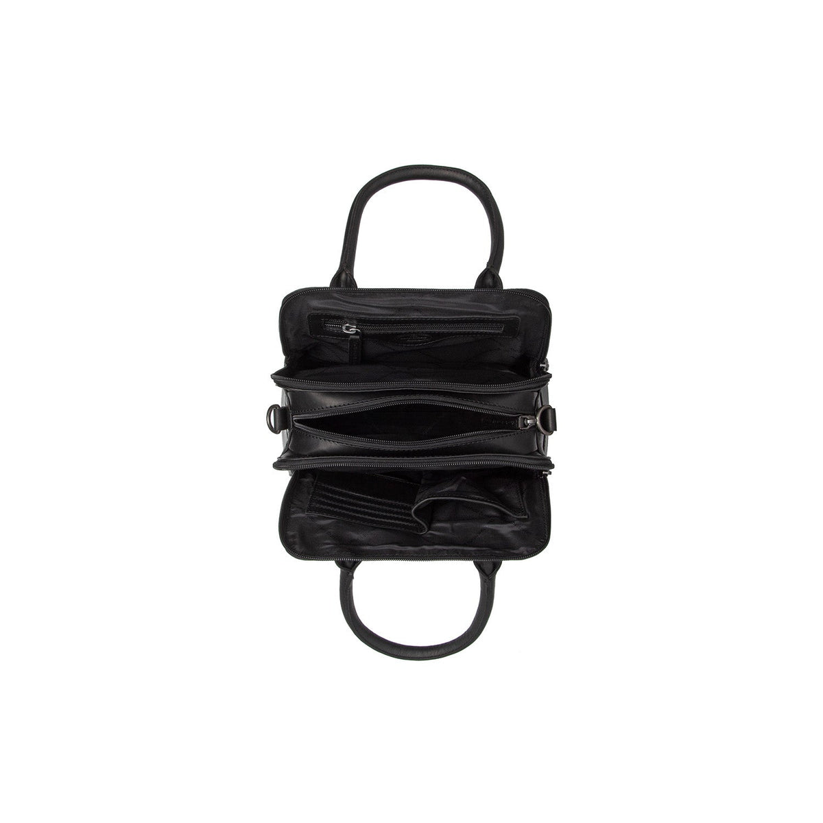Close-Up Detail of Classic Collar &amp; Heavy-Duty Zipper Hardware on Ezra Full-Grain Leather Handbag 여성용