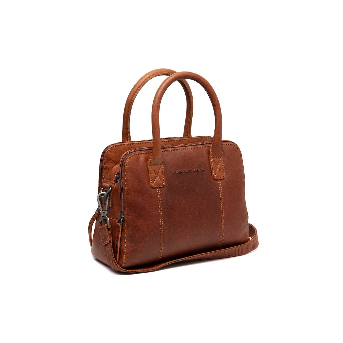Tailored Rib Cuffs &amp; Hem Craftsmanship Construction Detail on Ezra Full-Grain Leather Handbag 여성용