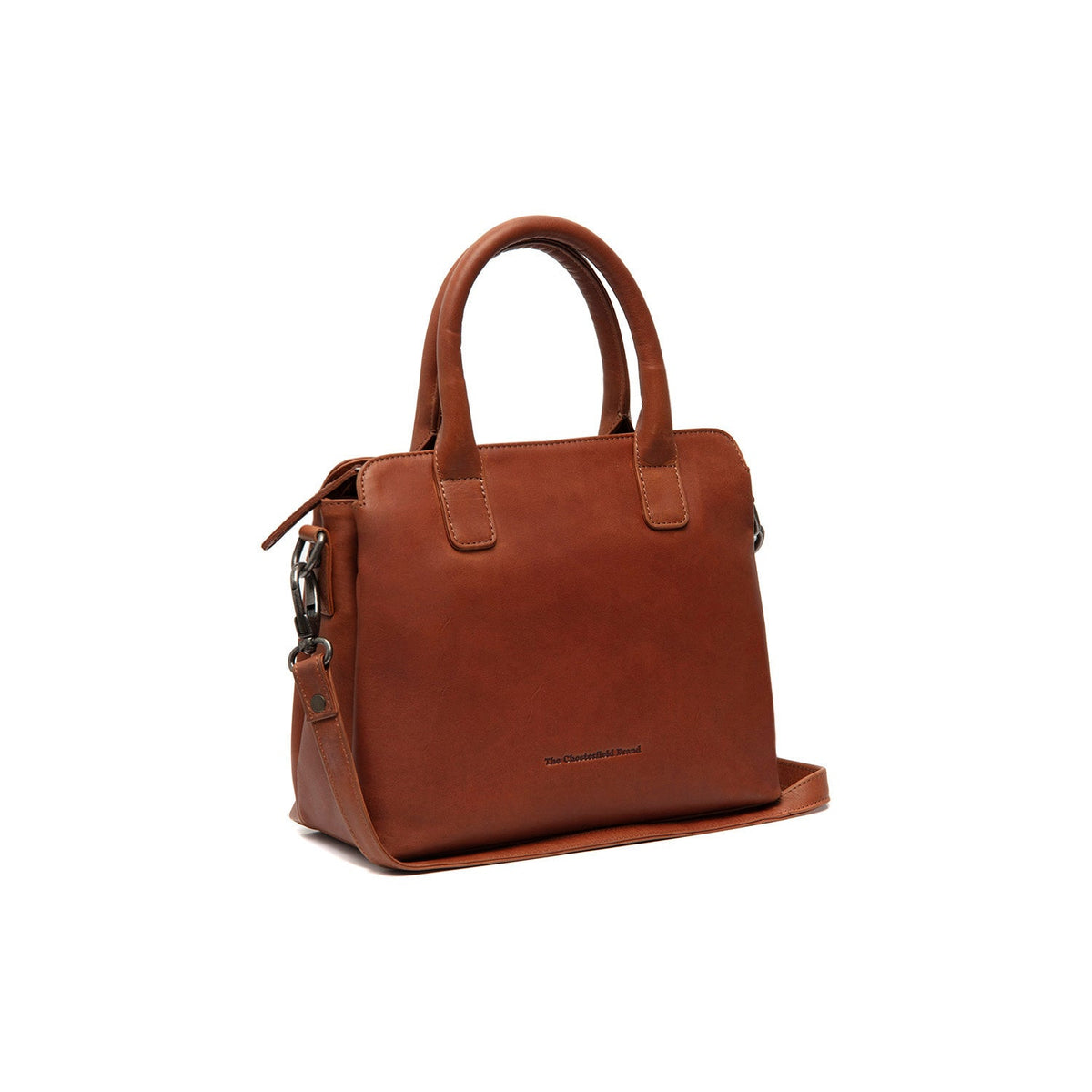 Tailored Rib Cuffs &amp; Hem Craftsmanship Construction Detail on Hermosa Full-Grain Leather Handbag 여성용