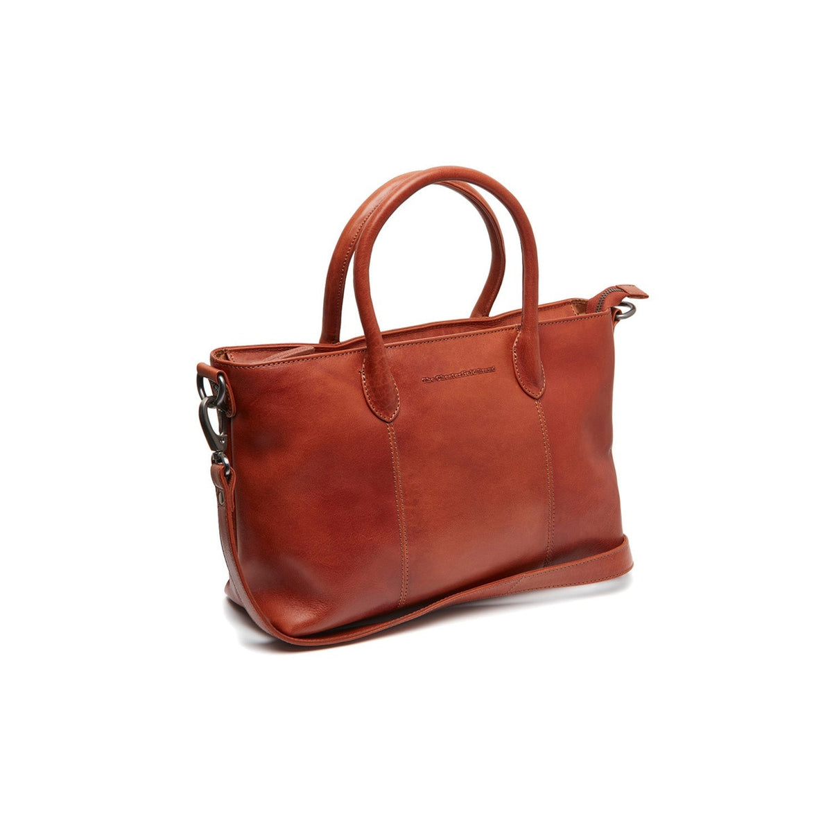 Tailored Rib Cuffs &amp; Hem Craftsmanship Construction Detail on Pergamino Full-Grain Leather Handbag 여성용