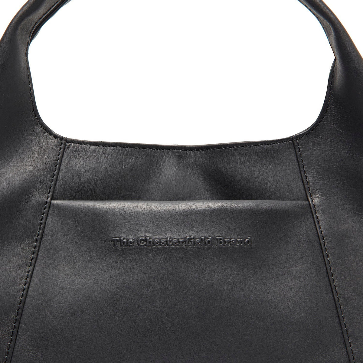 Close-Up Detail of Classic Collar &amp; Heavy-Duty Zipper Hardware on Salina Full-Grain Leather Handbag 여성용