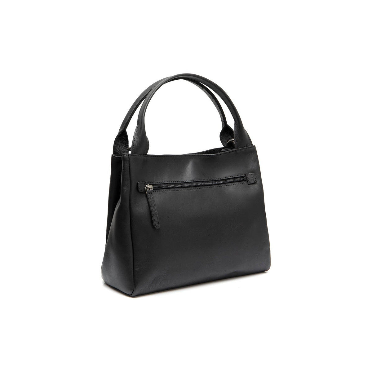 Tailored Rib Cuffs &amp; Hem Craftsmanship Construction Detail on Tenara Full-Grain Leather Handbag 여성용