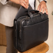 Iseo Full-Grain Leather Laptop Bag 남성용 - Structured Side Profile Showing Gusset Depth &amp; Expansion Capacity