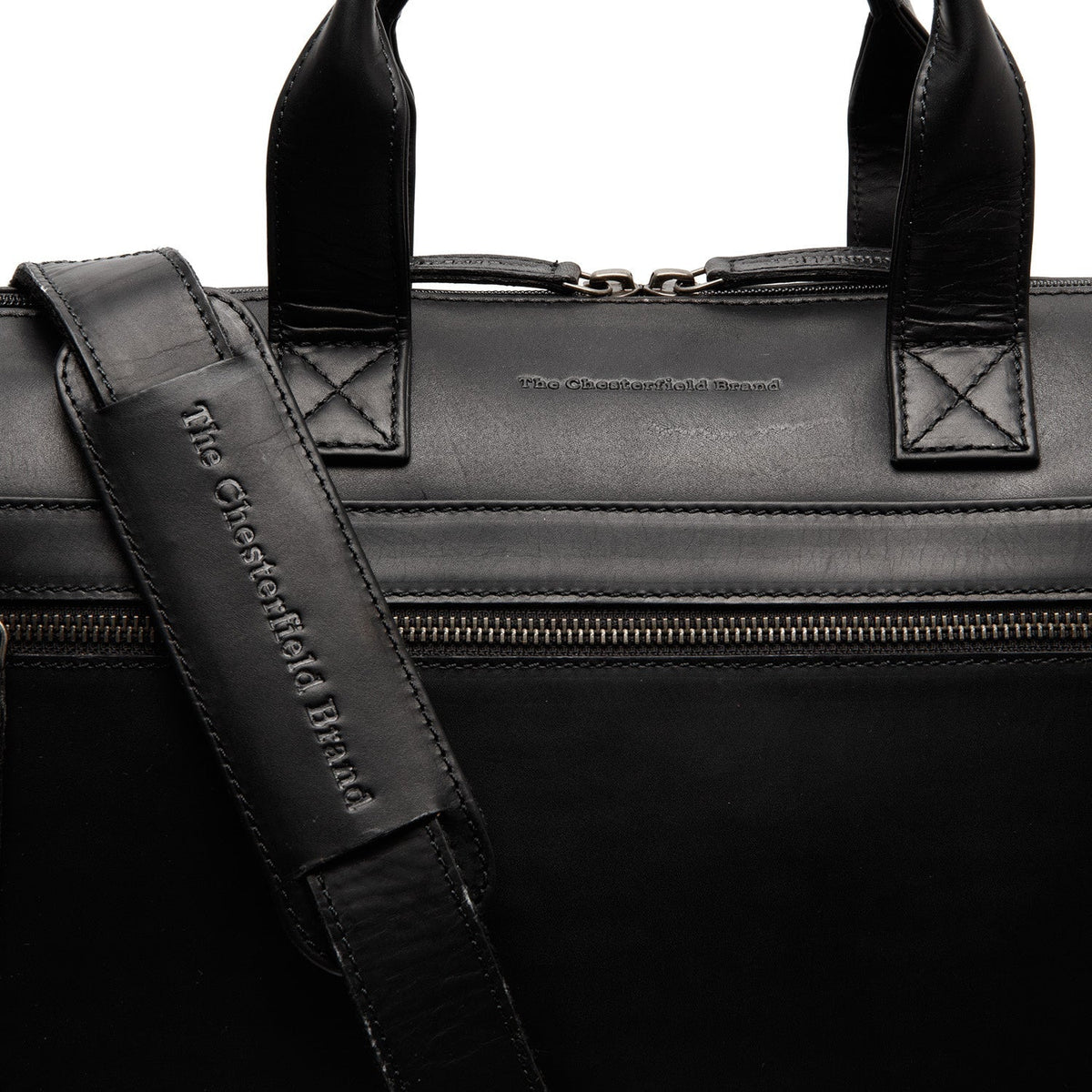 Solid Antique Brass Hardware &amp; Heavy-Duty Dual Zipper Detail on Levanto Full-Grain Leather Laptop Bag 여성용