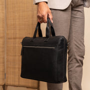 Levanto Full-Grain Leather Laptop Bag 여성용 - Structured Side Profile Showing Gusset Depth &amp; Expansion Capacity
