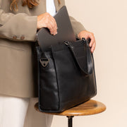 Manly Full-Grain Leather Laptop Bag 여성용 - Structured Side Profile Showing Gusset Depth &amp; Expansion Capacity
