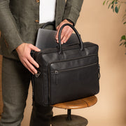 Tacama Full-Grain Leather Laptop Bag 여성용 - Structured Side Profile Showing Gusset Depth &amp; Expansion Capacity