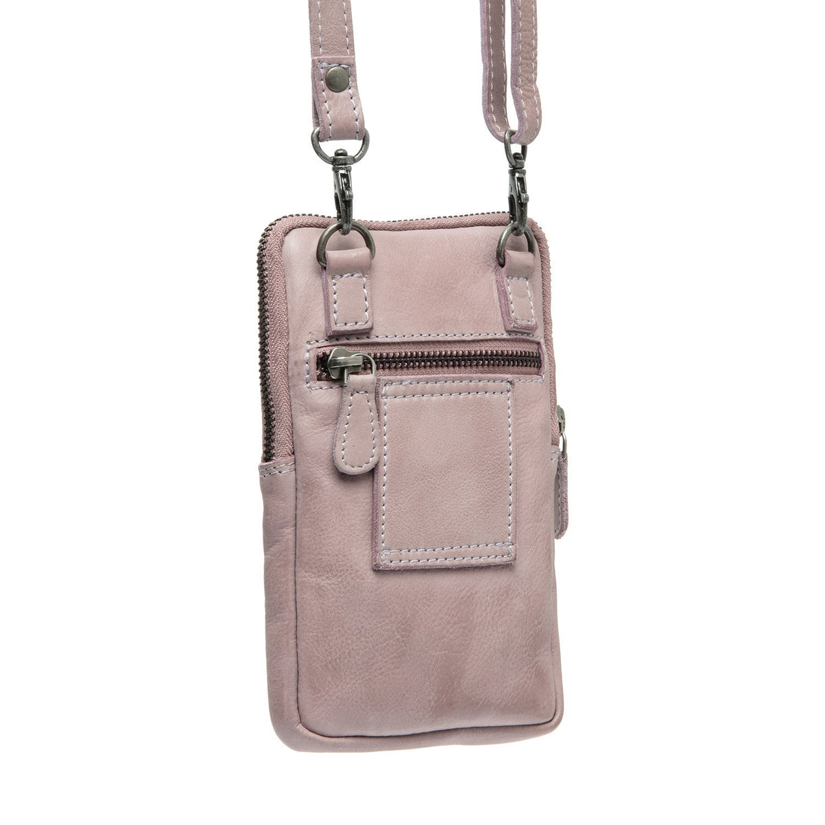 Tailored Rib Cuffs &amp; Hem Craftsmanship Construction Detail on Salta Full-Grain Leather Phone Bag 여성용