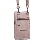 Tailored Rib Cuffs &amp; Hem Craftsmanship Construction Detail on Salta Full-Grain Leather Phone Bag 여성용