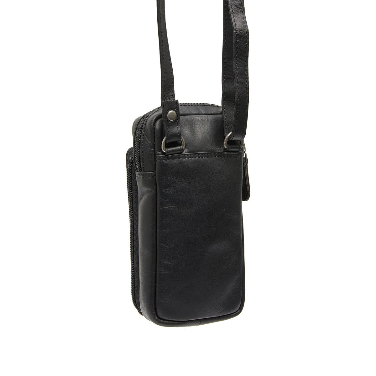 Styled Fit Perspective of Valdes Full-Grain Leather Phone Bag 여성용 on Model - Natural Daylight Drape