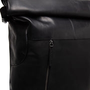 Liverpool Full-Grain Leather Roll-top Backpack 여성용 - Structured Side Profile Showing Gusset Depth &amp; Expansion Capacity