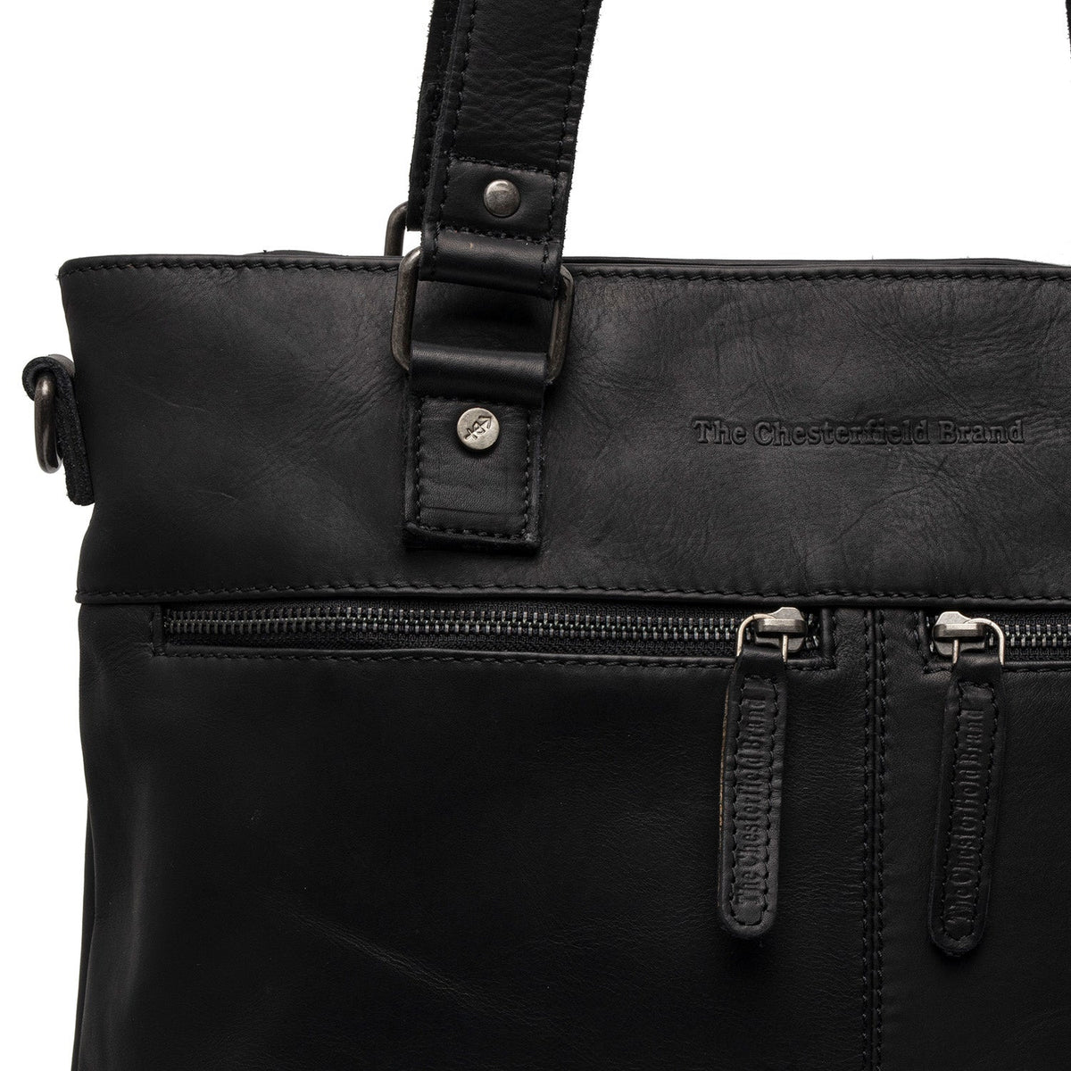 Solid Antique Brass Hardware &amp; Heavy-Duty Dual Zipper Detail on Rome Full-Grain Leather Shopper 여성용