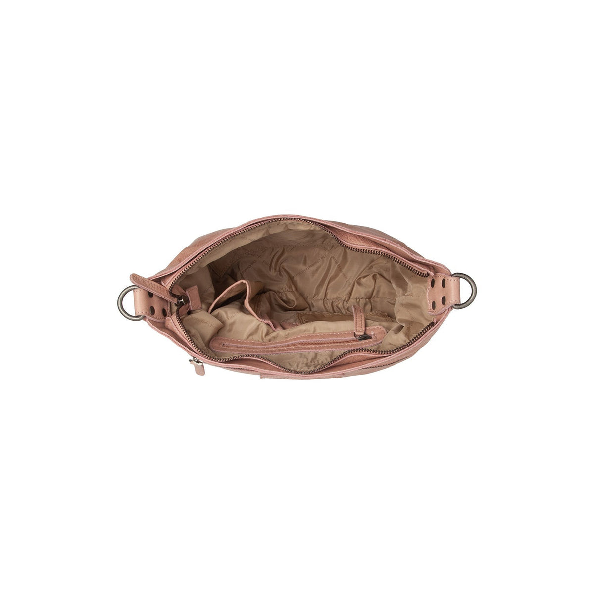 Solid Antique Brass Hardware &amp; Heavy-Duty Dual Zipper Detail on Lucy Full-Grain Leather Shoulder Bag 여성용