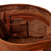Solid Antique Brass Hardware &amp; Heavy-Duty Dual Zipper Detail on Rome Full-Grain Leather Shoulder Bag 여성용
