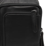Solid Antique Brass Hardware &amp; Heavy-Duty Dual Zipper Detail on Leather Sling Bag Riga 여성용