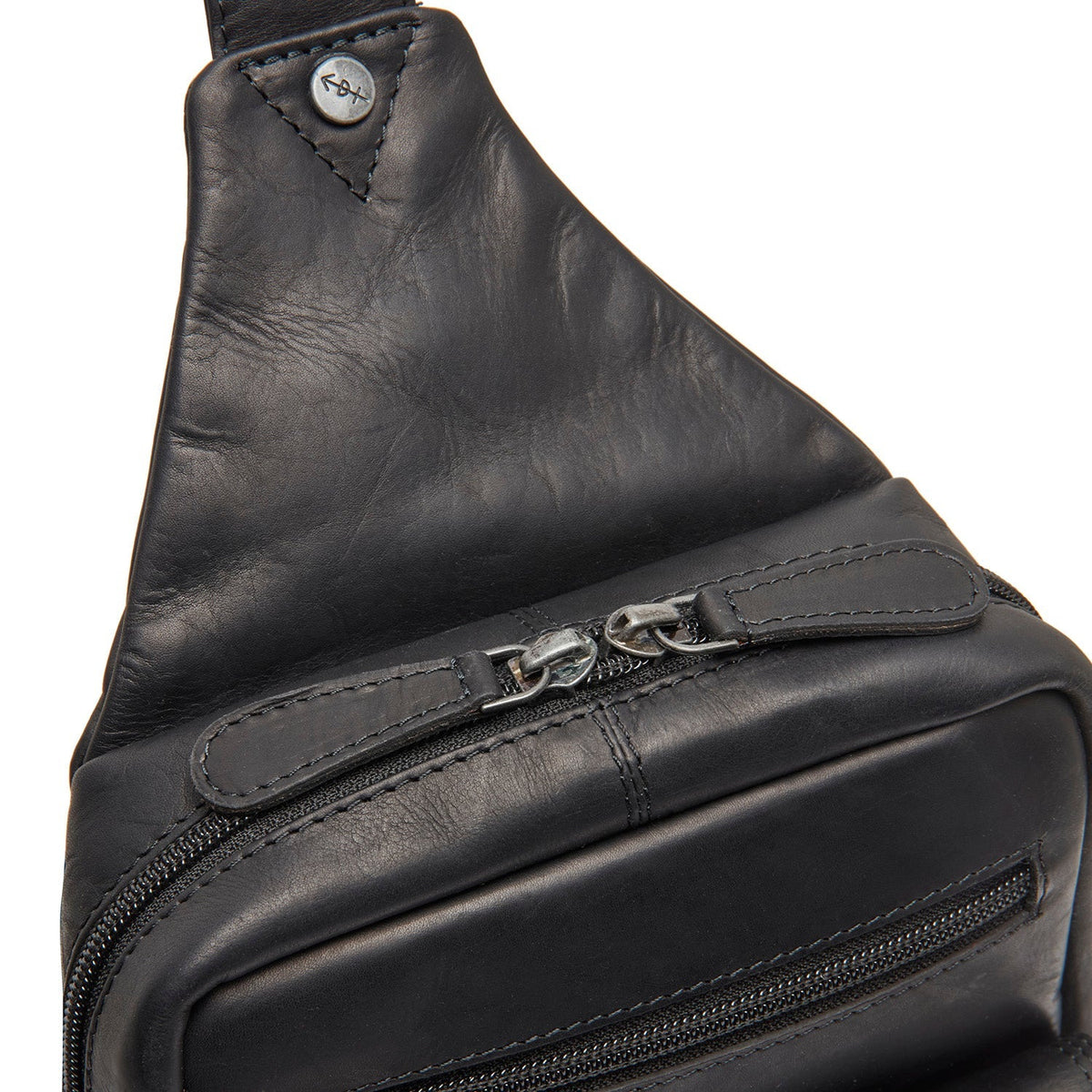 Solid Antique Brass Hardware &amp; Heavy-Duty Dual Zipper Detail on Leather Sling Bag Turelle 여성용