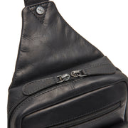 Solid Antique Brass Hardware &amp; Heavy-Duty Dual Zipper Detail on Leather Sling Bag Turelle 여성용
