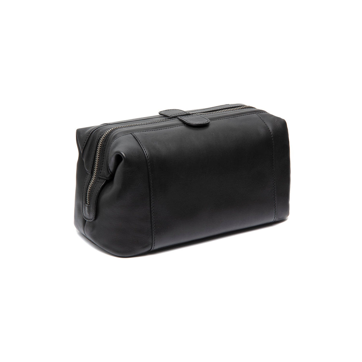 Tailored Rib Cuffs &amp; Hem Craftsmanship Construction Detail on Biassa Full-Grain Leather Toiletry Bag 여성용