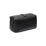 Tailored Rib Cuffs &amp; Hem Craftsmanship Construction Detail on Biassa Full-Grain Leather Toiletry Bag 여성용