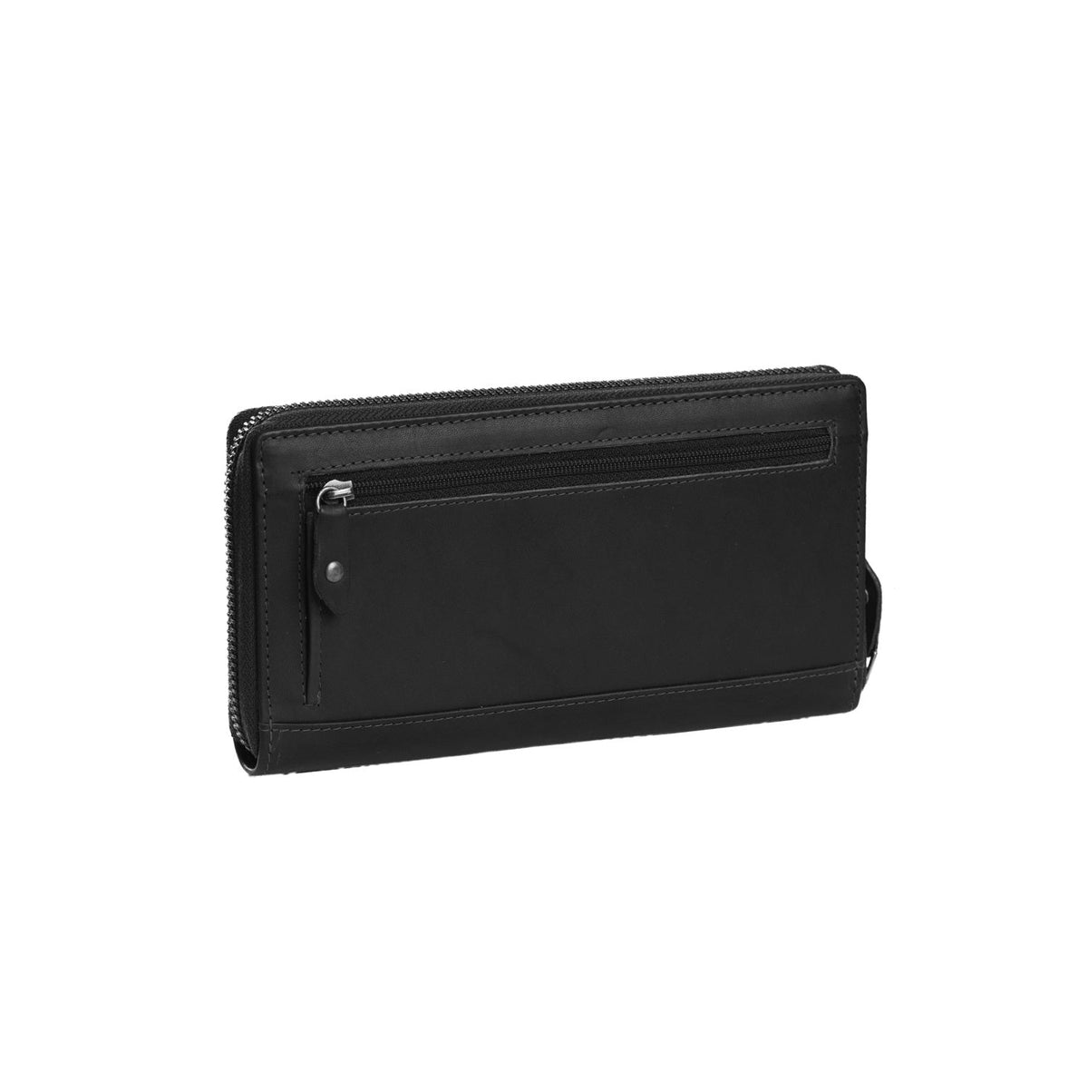 Solid Antique Brass Hardware &amp; Heavy-Duty Dual Zipper Detail on Halle Full-Grain Leather Wallet 여성용