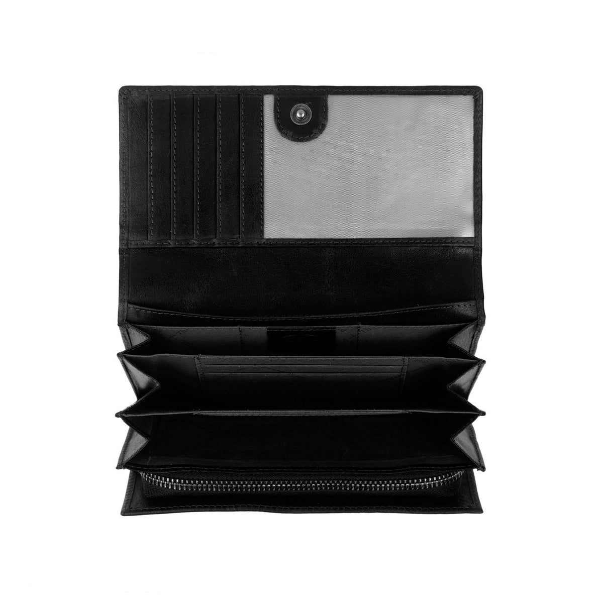 Hampton Full-Grain Leather Wallet 여성용 - Structured Side Profile Showing Gusset Depth &amp; Expansion Capacity