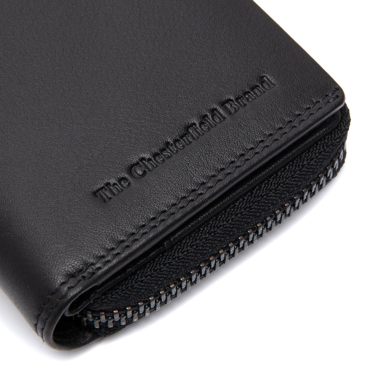Solid Antique Brass Hardware &amp; Heavy-Duty Dual Zipper Detail on Lenwick Full-Grain Leather Wallet 여성용