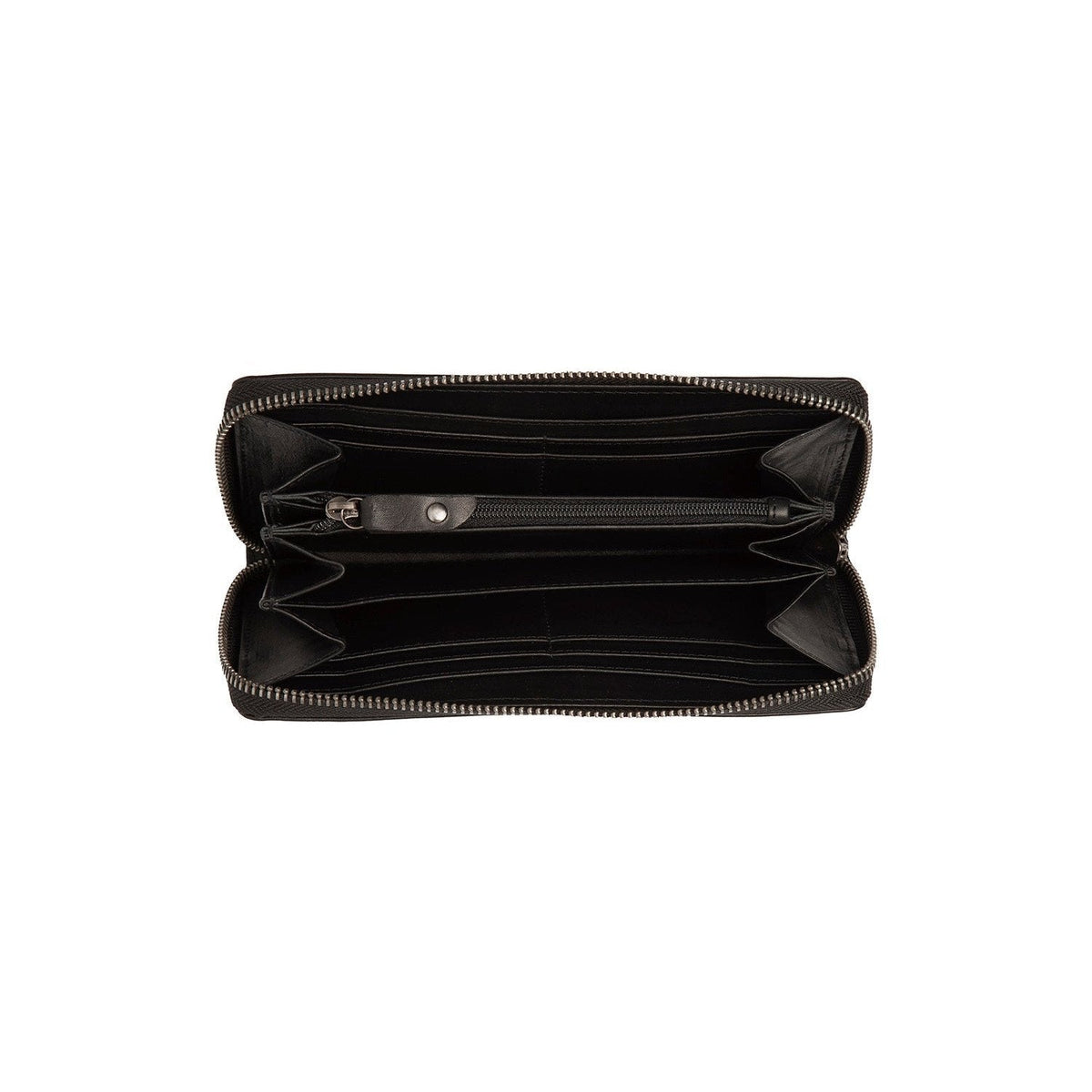 
Solid Antique Brass Hardware & Heavy-Duty Dual Zipper Detail on Livorno 천연 가죽 지갑