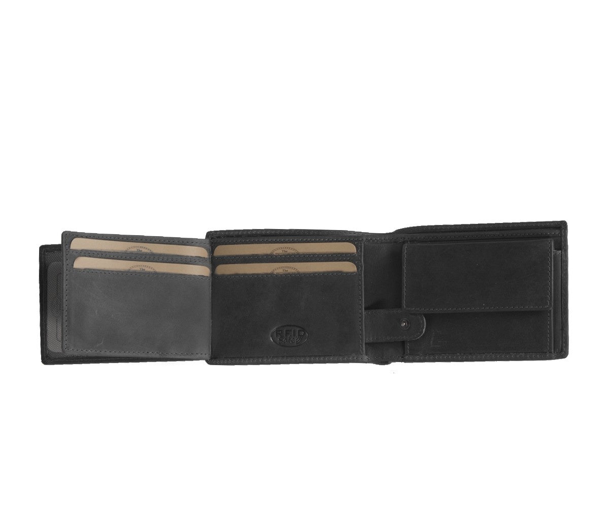 Solid Antique Brass Hardware &amp; Heavy-Duty Dual Zipper Detail on Marvin Full-Grain Leather Wallet 남성용