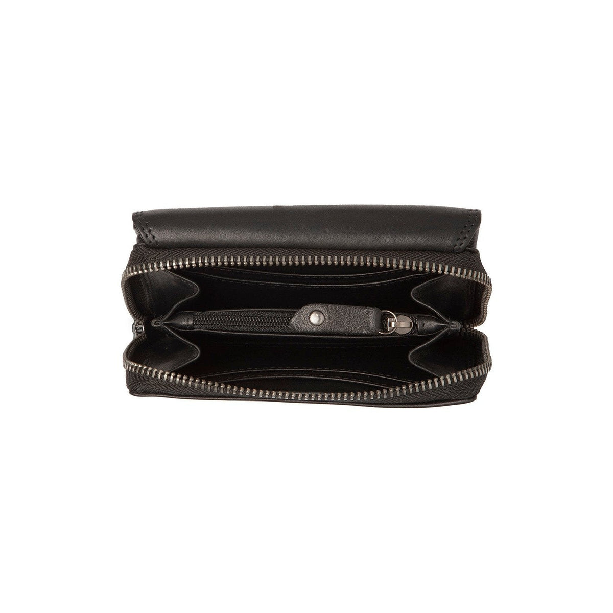 Solid Antique Brass Hardware &amp; Heavy-Duty Dual Zipper Detail on Salviano Full-Grain Leather Wallet 여성용
