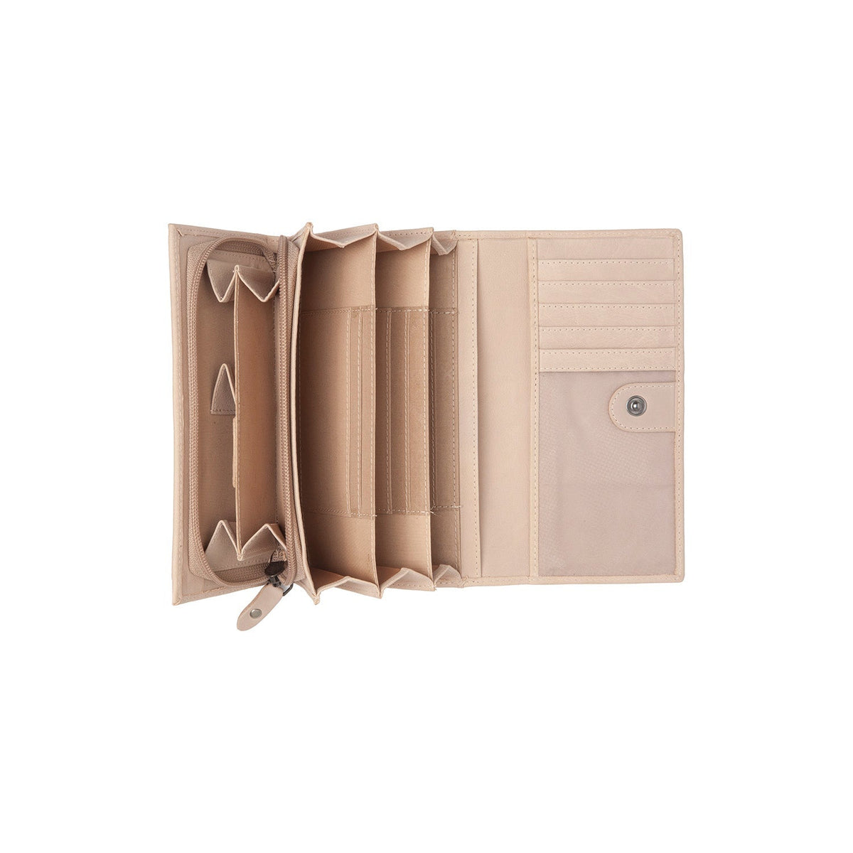 Valetta Full-Grain Leather Wallet 여성용 - Structured Side Profile Showing Gusset Depth &amp; Expansion Capacity