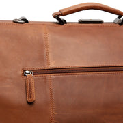 Solid Antique Brass Hardware &amp; Heavy-Duty Dual Zipper Detail on Corfu Full-Grain Leather Weekender Bag 여성용
