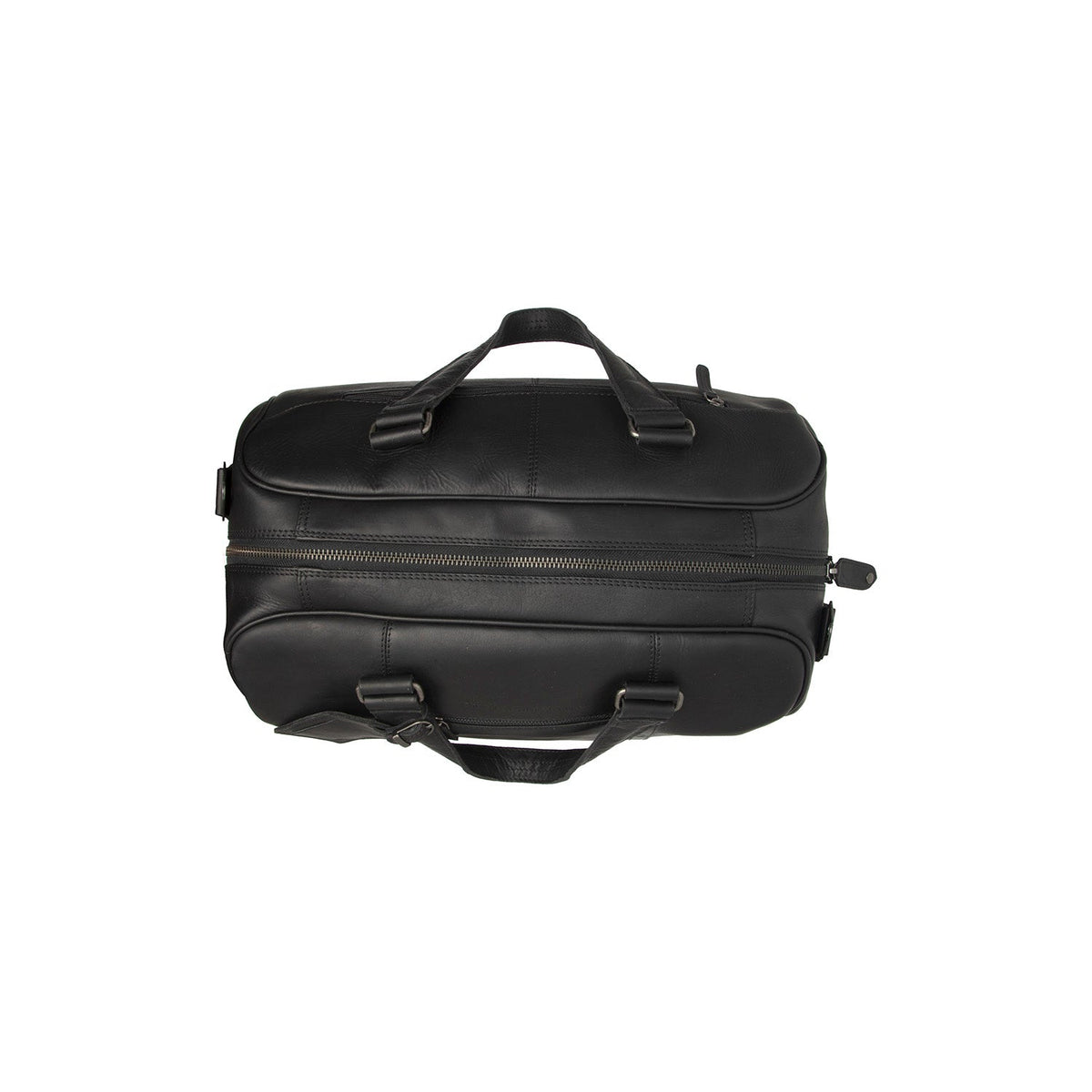 Solid Antique Brass Hardware &amp; Heavy-Duty Dual Zipper Detail on Volenza Full-Grain Leather Weekender Bag 여성용