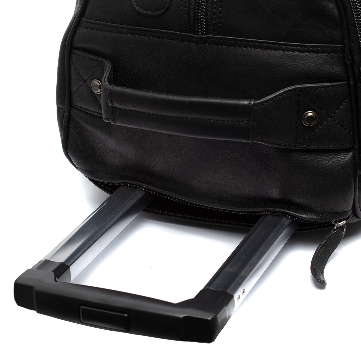 Solid Antique Brass Hardware &amp; Heavy-Duty Dual Zipper Detail on Leather Weekender Trolley Jayven 여성용