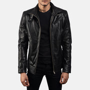 Men's Legacy 블랙 가죽 라이더 자켓 남성용 in Black Cowhide Leather - Front Profile View &amp; Tailored Silhouette | Buy Online