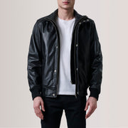 Lester 브라운 Suede 가죽 봄버 자켓 남성용 For Men in Brown Goatskin Suede - Front Profile View &amp; Tailored Silhouette | Buy Online