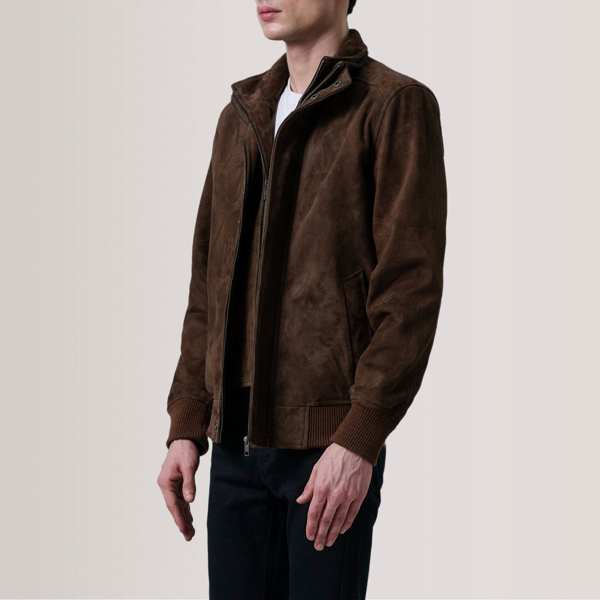 Lester 브라운 Suede 가죽 봄버 자켓 남성용 – alternate product view 4