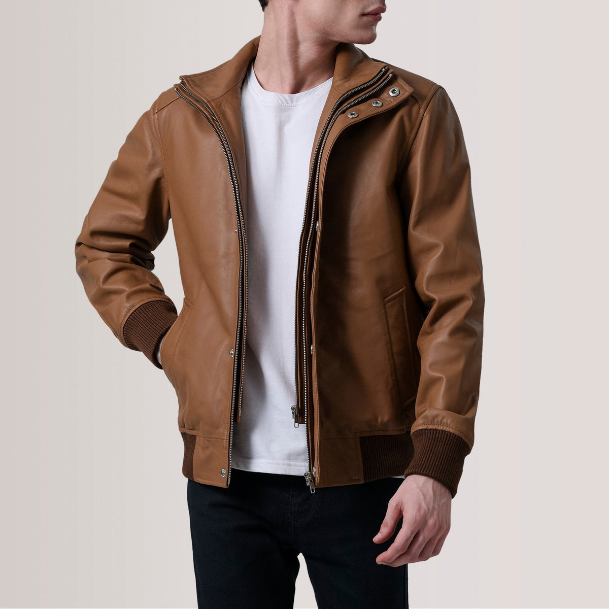 Lester 브라운 Suede 가죽 봄버 자켓 남성용 – alternate product view 1