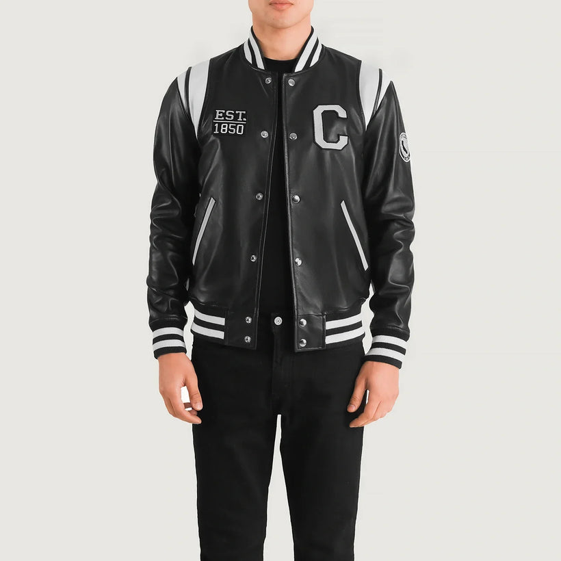 Liberte California 블랙 Leather Varsity 가죽 자켓 남성용