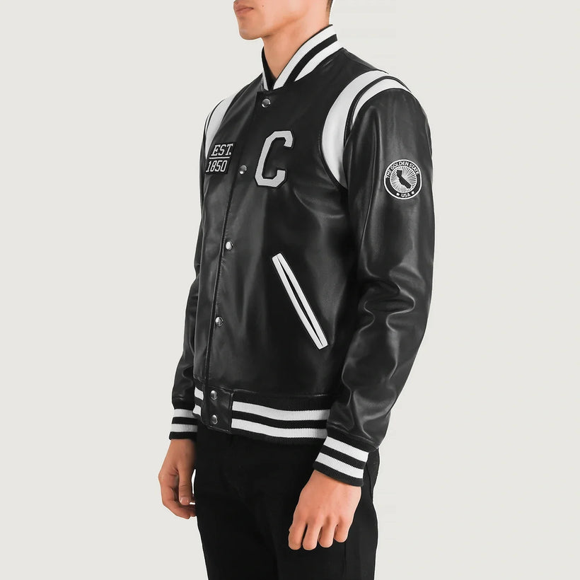 Liberte California 블랙 Leather Varsity 가죽 자켓 남성용