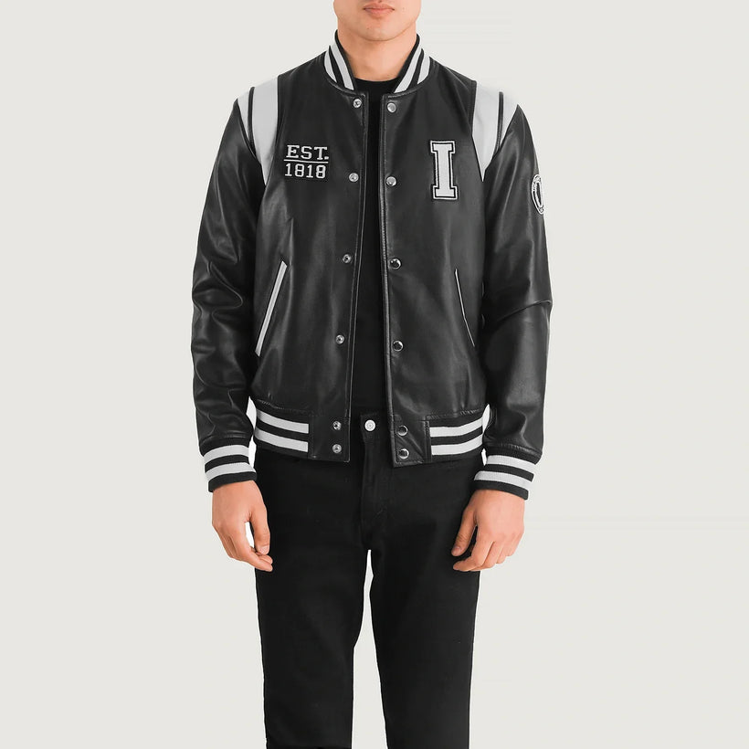 Liberte Illinois 블랙 Leather Varsity 가죽 자켓 남성용