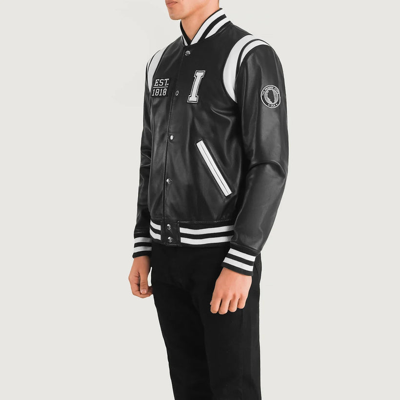 Liberte Illinois 블랙 Leather Varsity 가죽 자켓 남성용