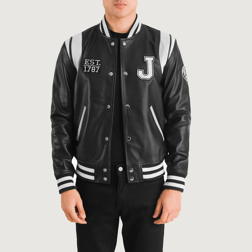 Liberte New Jersey 블랙 Leather Varsity 가죽 자켓 남성용