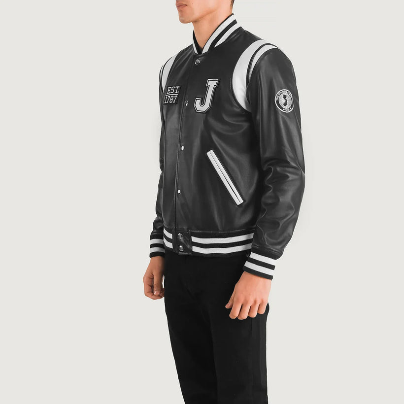 Liberte New Jersey 블랙 Leather Varsity 가죽 자켓 남성용